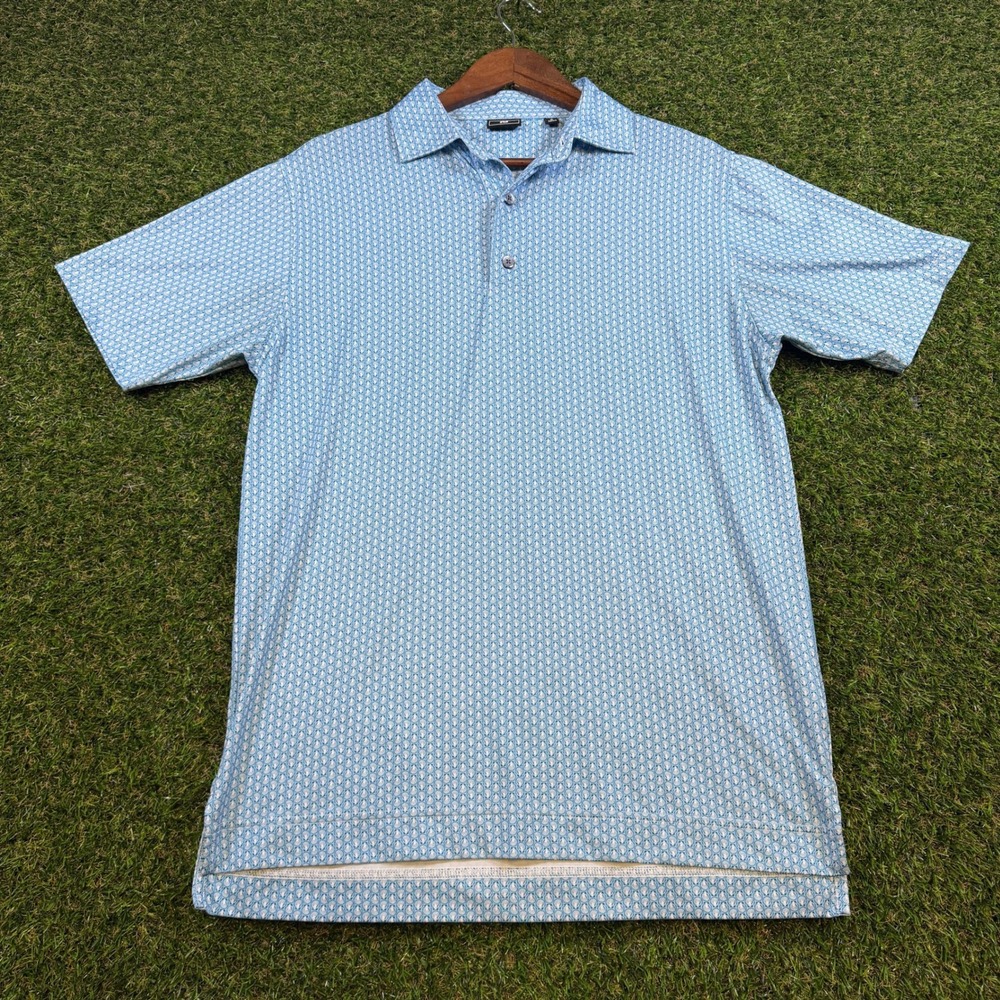 FootJoy Mens Golf Polo Shirt Blue White Seashell Print Short Sleeve Size Small